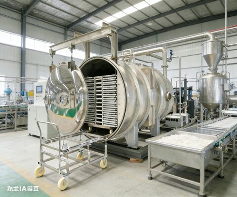 Gebouwd voor farmaceutische producten en bulkfood. Commerciële lyophiliser 150 kg per partij, roestvrij staal kamer en precisie temperatuurcontrole.