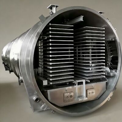 Industriële vriesdroger met een kamervolume van 12700 x 2600 x 3300 mm, uitgerust met een  of Leybold koelunit en een vacuümniveau van minder dan 13 Pa, voor effectief vriesdrogen
