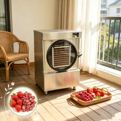 Middelgrote huishoudelijke vriesdroger met een temperatuurbereik van min 50 graden Celsius tot plus 90 graden Celsius, ontworpen voor vochtverwijdering